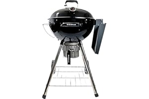 SnS Grills Original Kettle Charcoal Grill with Patented Slow 'N Sear Deluxe Insert and EasySpin Grate for Two-Zone Cooking, Low ‘N Slow Smoking and BBQing - Black 22-Inch