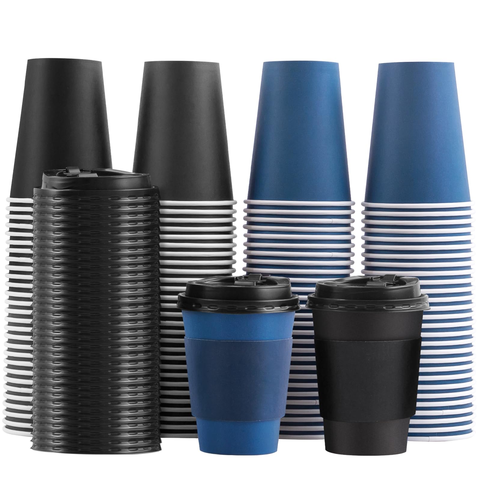 SIUQ 100 Pack 12 oz Disposable Coffee Cups with Lids and Sleeves, To Go ...