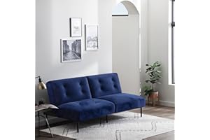 Edenbrook Gilman Futon - Futon Sofa Bed - Futon Couch - Small Futon - Living Room Furniture - Armless Sofa Bed Couch - Sleeper Sofa - Navy Blue Velvet Futon, Deluxe