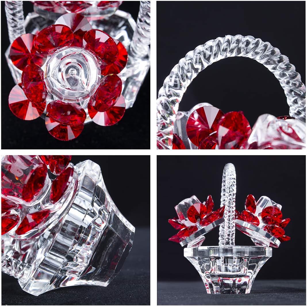 H&D HYALINE & DORA Cyrstal Rose Vase Figurine Glass Rose Ornament,Crystal Basket of Flowers Paperweight,Gift for Mom - Image 4