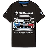 PUMA Unisex-Child BMW M Motorsport Graphic T-Shirt, Black Car AH25, Big Kid Medium
