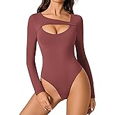 Avidlove Women Long Sleeve Bodysuit Scoop Neck Cutout Thong Body Suits Double Lined Slim Fitted Leotard Going Out Tops