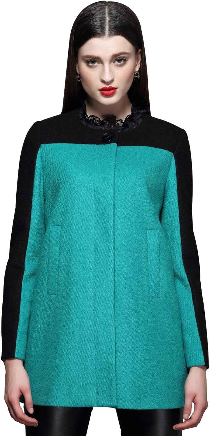 Maxchic Women's Round Neck Single Breasted Color-Block Wool Blended Coat D13311Y14M