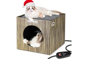 KIROTO Heated Cat House, Outdoor Cat House with Pet Heating Pads Safe Heated Kitty Shelter Winter w/Electric Temperature Time Control for Feral Cats Outside House, Weatherproof