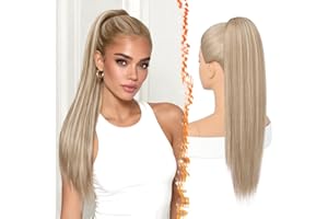 BARSDAR Blonde Straight Drawstring Ponytail Extension - 22 Inch Long Straight Drawstring Blonde Ponytail Extension Natural Lo