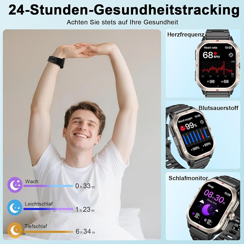 Smartwatch Herren mit GPS,2.06" HD Smart Watch mit Telefonfunktion