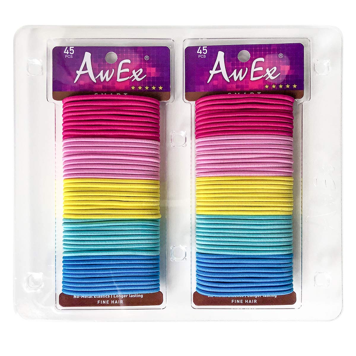 AwEx Color Hair Ties,90 PCS, 3 mm THIN Hair Bands for FINE Hair,No Metal Hair Elastics,Colorful Ponytail Holders