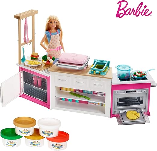 Barbie FRH73 CAREERS Ultimate Kitchen with Doll Playdough, Cooking
