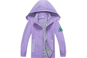 IjnUhb Boys Rain Jacket with Detachable Hood Lightweight Raincoats for Kids