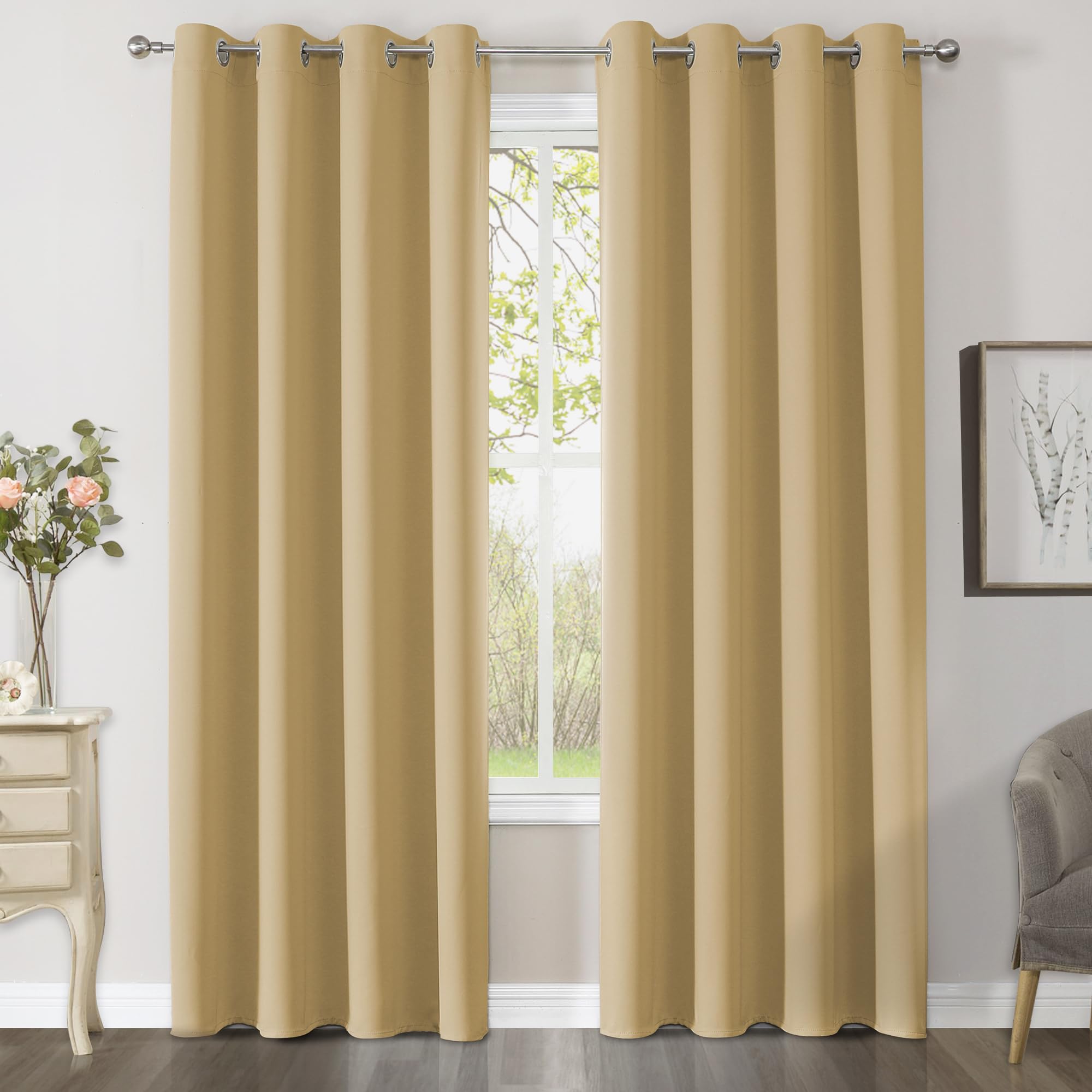 CUCRAF Blackout Curtains for Bedroom & Living Room, Beige Thermal Curtains, 96 Inch Drop, 2 Panels, Eyelet, Soundproof Room Dividers W55 x L96