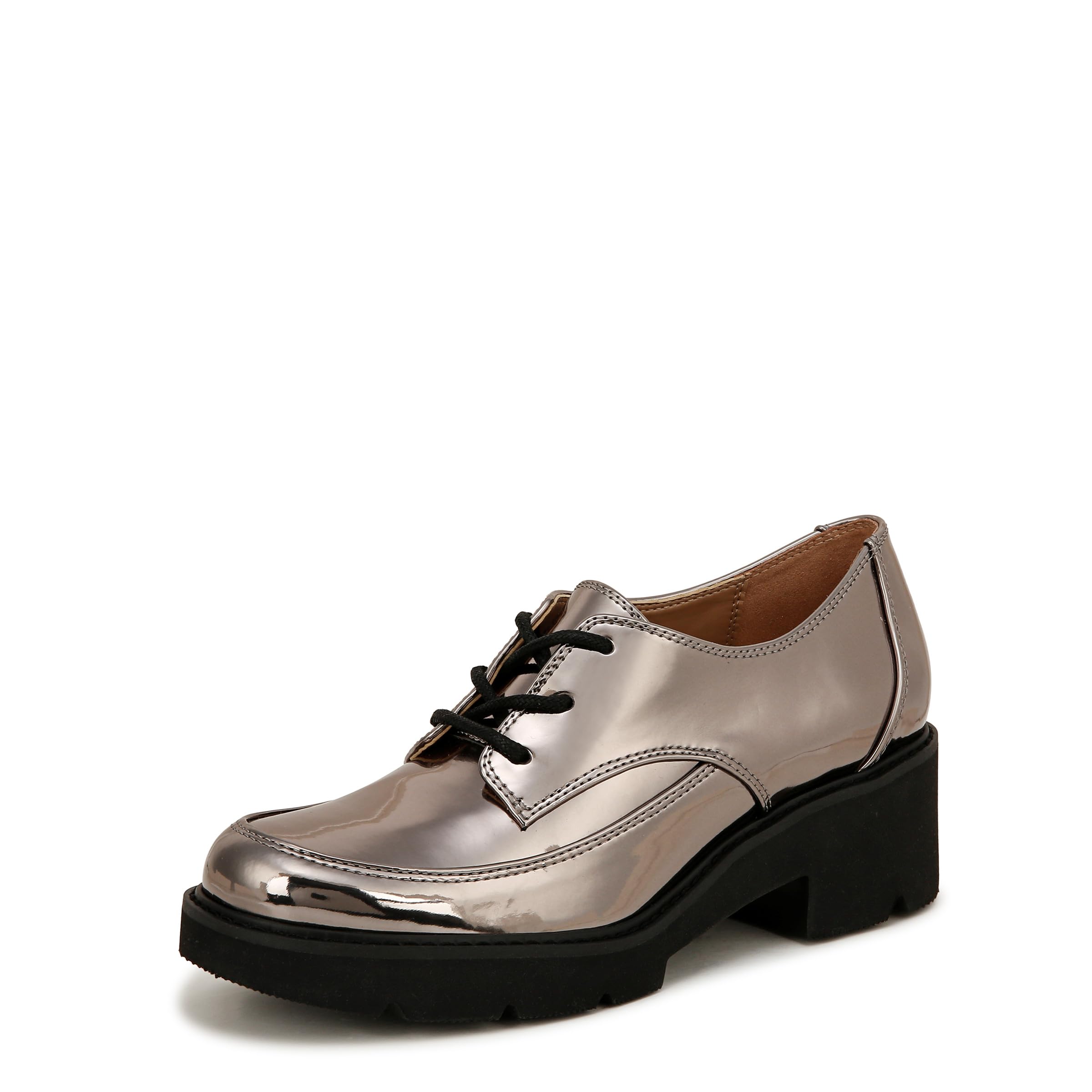 Naturalizer Womens Darry Lace Up Lug Sole Oxford Loafers Pewter Silver Metallic 9.5 M