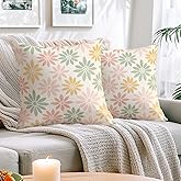 JukaZine Pastel Daisy Throw Pillow Covers 18x18 Set of 2 | Decorative Cushion Cases for Couch Sofa Bed | Floral Pillowcases Decor for Living Room | Hidden Zipper | Spring Summer Home Accent