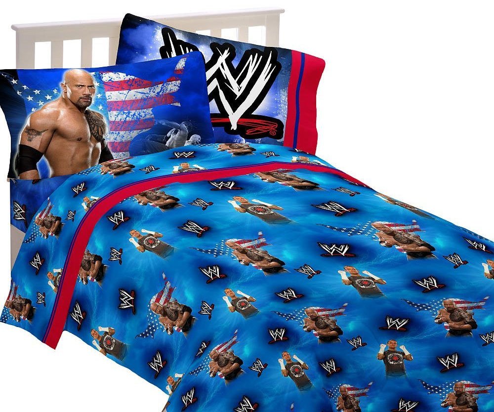 3pc Wwe Wrestling Twin Bed Sheet Set The Rock Wrestle Mania Bedding Amazon In Home Kitchen