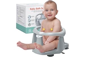 BABEXHELP Baby Bath Seat -Soft Silicone Padding-4 Anti-Slip Suction Cups-Extra Strong Suction-Ensures Safe Bathing–Perfect Gift for Baby 6 12 24 36 Months (Grey)