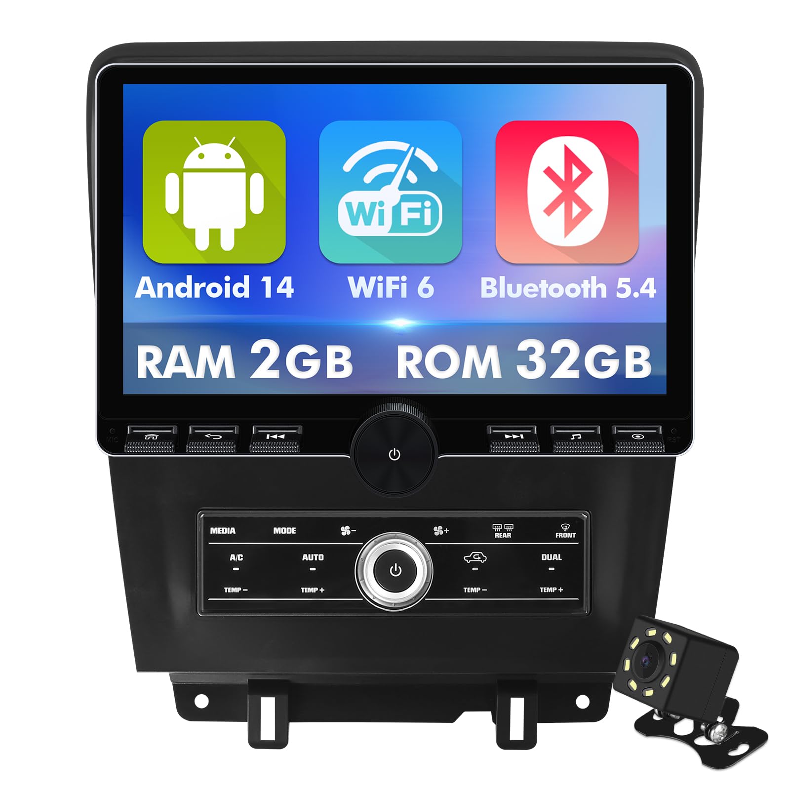 Photo 1 of 10.1 Inch IPS Touchscreen Android 14 Car Stereo for Ford Mustang 2010-2014 with Wireless CarPlay & Android Auto 2+32GB Car Radio, Support GPS, WiFi 6, Bluetooth,5.4, FM Radio, Backup Camera, SWC, USB