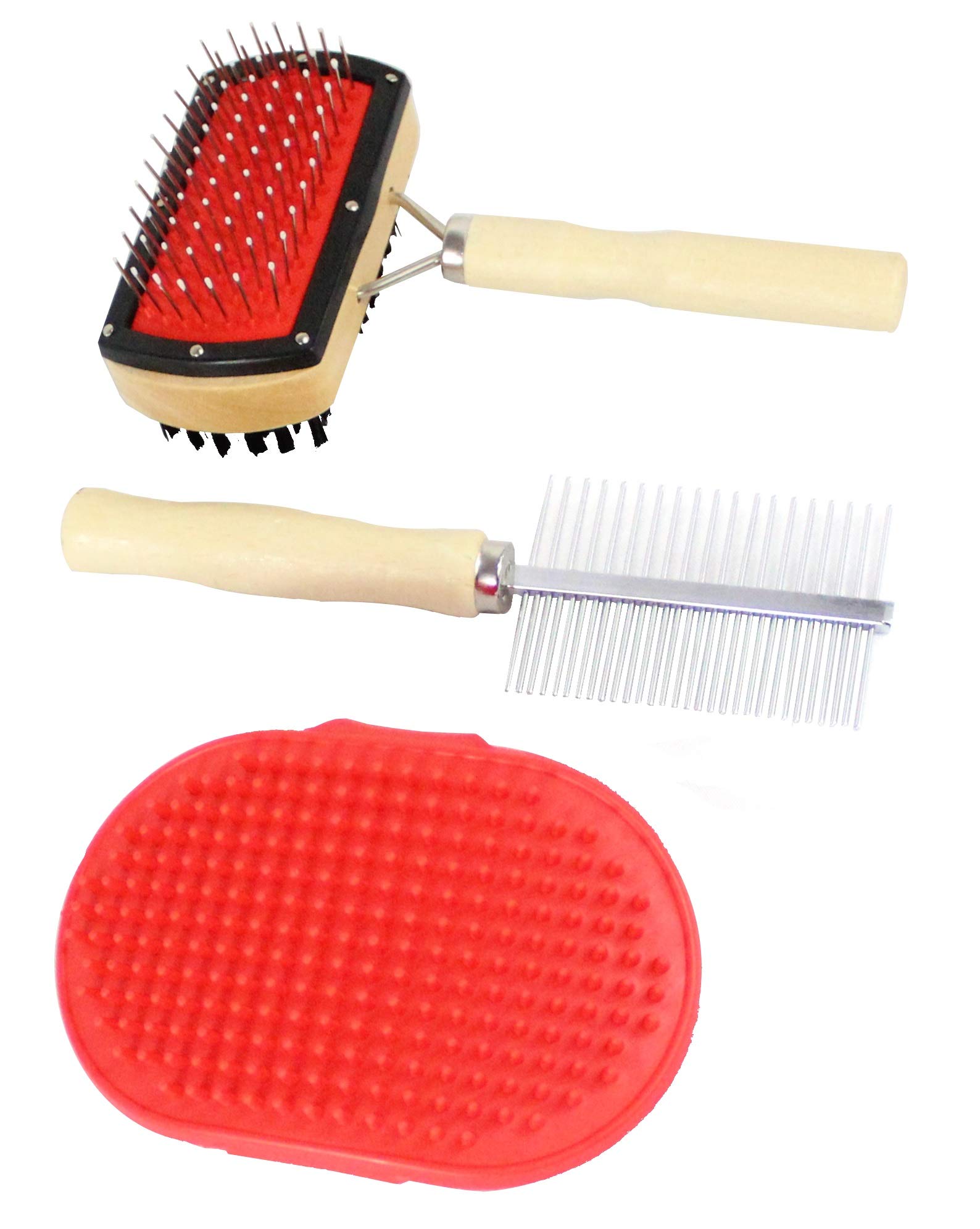 Pullach Hof Pet Brush Set 3-Piece Dog Cat Brush Fur Grooming Short Hair Long Hair Comb