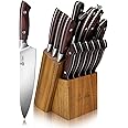 DDF iohEF Kitchen Knife Set, 16-Piece Knife Sets for Kitchen with Block Japanese Stainless Steel Knives Set with Sharpener Ultra Sharp Professional Chef Knife Set with Ergonomic Handle for Cutting