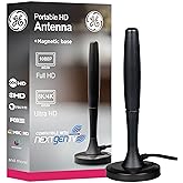 GE Portable HD TV Antenna, Indoor Digital Antenna for 1080p 4K 8K | VHF UHF Channels, Magnetic Base, Compact Travel Design for RV, Camping, Tailgating, Black, 81843