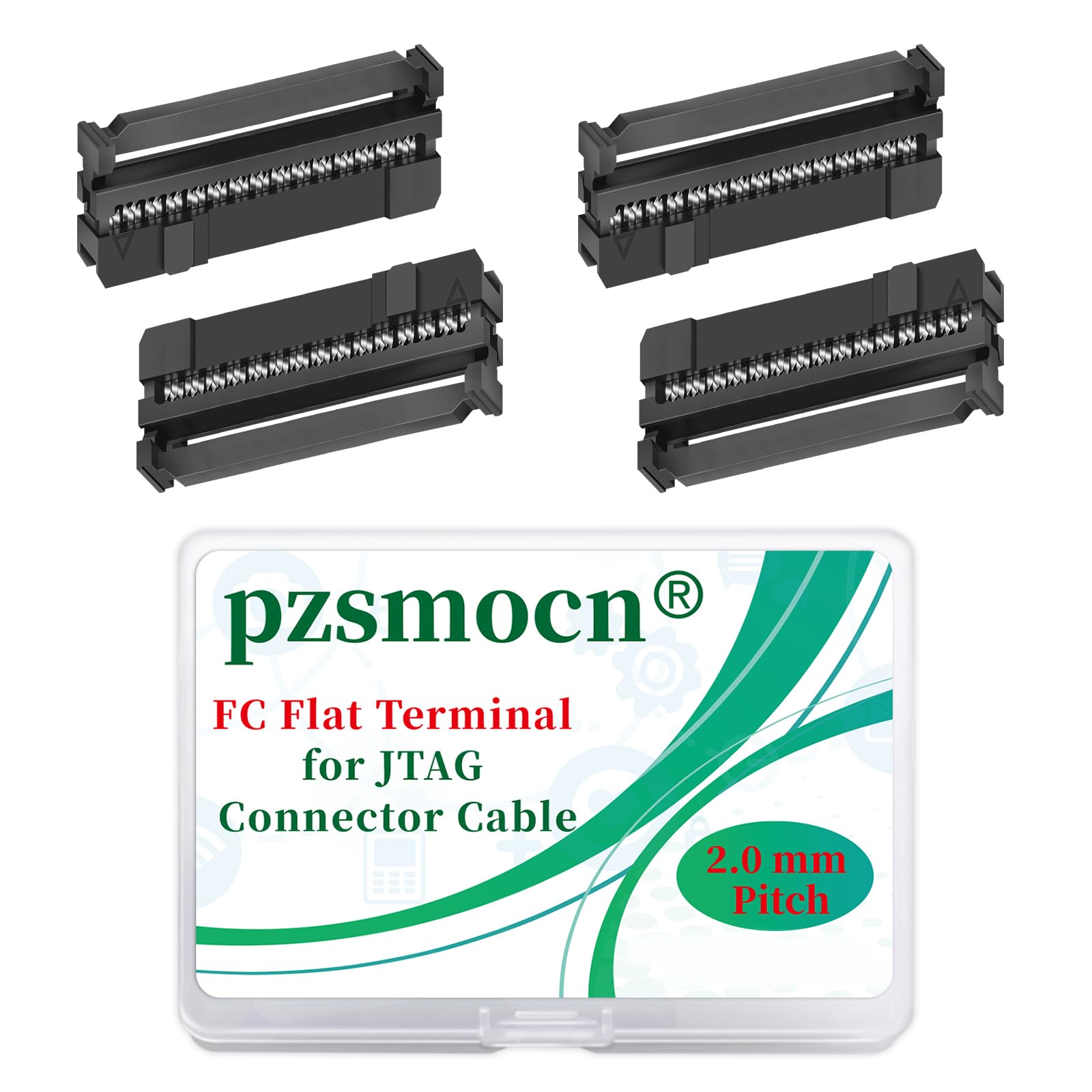 Pzsmocn 20 Sets IDC 2 * 15 Double Row Rectangular Socket Adapter FC Black Crimp Wire Head Three-piece Kit 2.0mm Pitch, 30 Pin FC-Female Terminal Connector, for JTAG Flat Ribbon Cable. — image 1