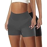 AURUZA 2Pack Workout Shorts Women, High Waist Biker Shorts, Women Seamless Ribbed Athletic Yoga Gym Shorts Leggings