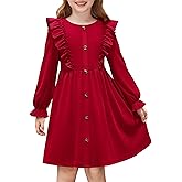 Arshiner Toddler Fall Winter Sweater Dress Ruffle Long Sleeve Ribbed Knit Button Down Casual Dresses with Pockets