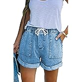 NEYOUQE Women's Casual Fashion Denim Shorts High Waisted Ripped Short Jeans Stretchy Drawstring Elastic Waist Jean 2025