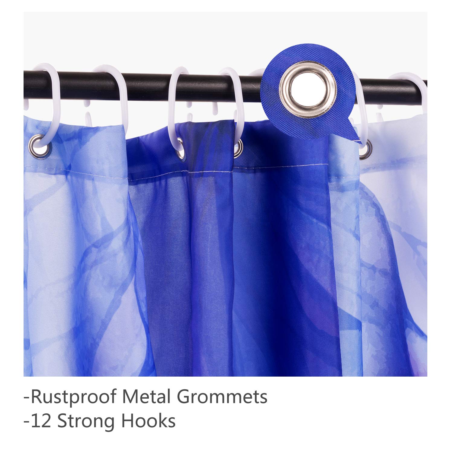 Vibesicily Shower Curtain, Durable Polyester Fabric Waterproof Bath Curtain for Bathroom Home Decor with 12 Hooks 71 x 71 Inch