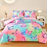 Tasselily 6 Pcs Bed in A Bag Full Comforter Set for Girls,Pink Butterfly Bedding,Butterfly Comforter Sets with Sheets for Kids Teens