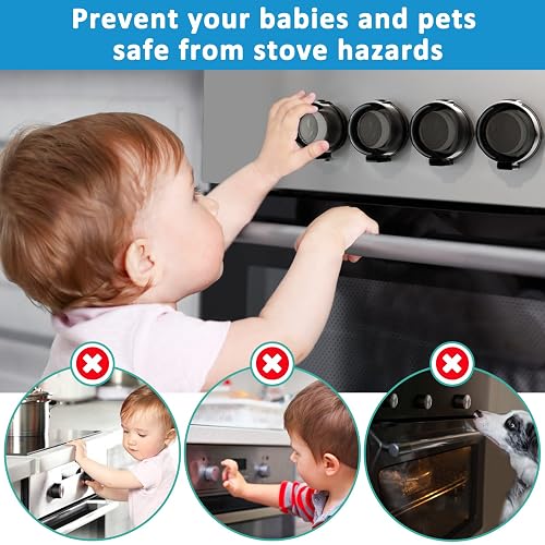 5-Pack Stove Knob Safety Covers With Lock Key - Child Proof Oven Knob Covers, Black - View #12