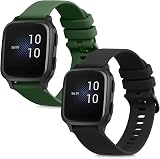 kwmobile 2x Silicone Straps for Garmin Venu Sq Music/Sq Black Dark Green view 8
