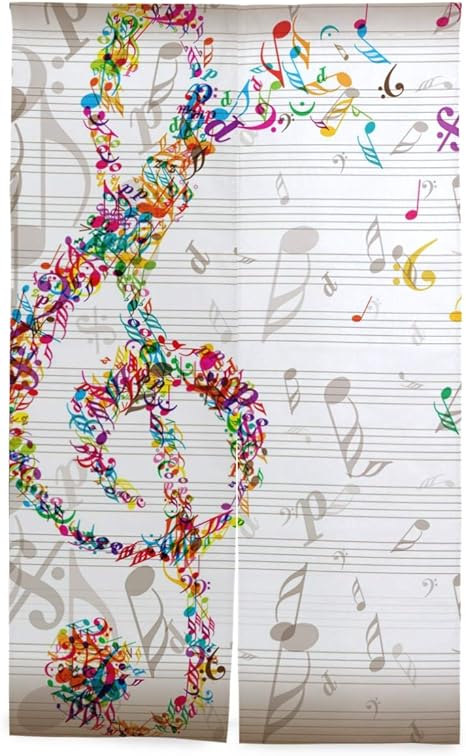 Amazon マキク Makiku のれん おしゃれ ロング 暖簾 音符 音楽 ホワイト 洗濯可 突っ張り棒付き 幅86cm 丈143cm のれん オンライン通販