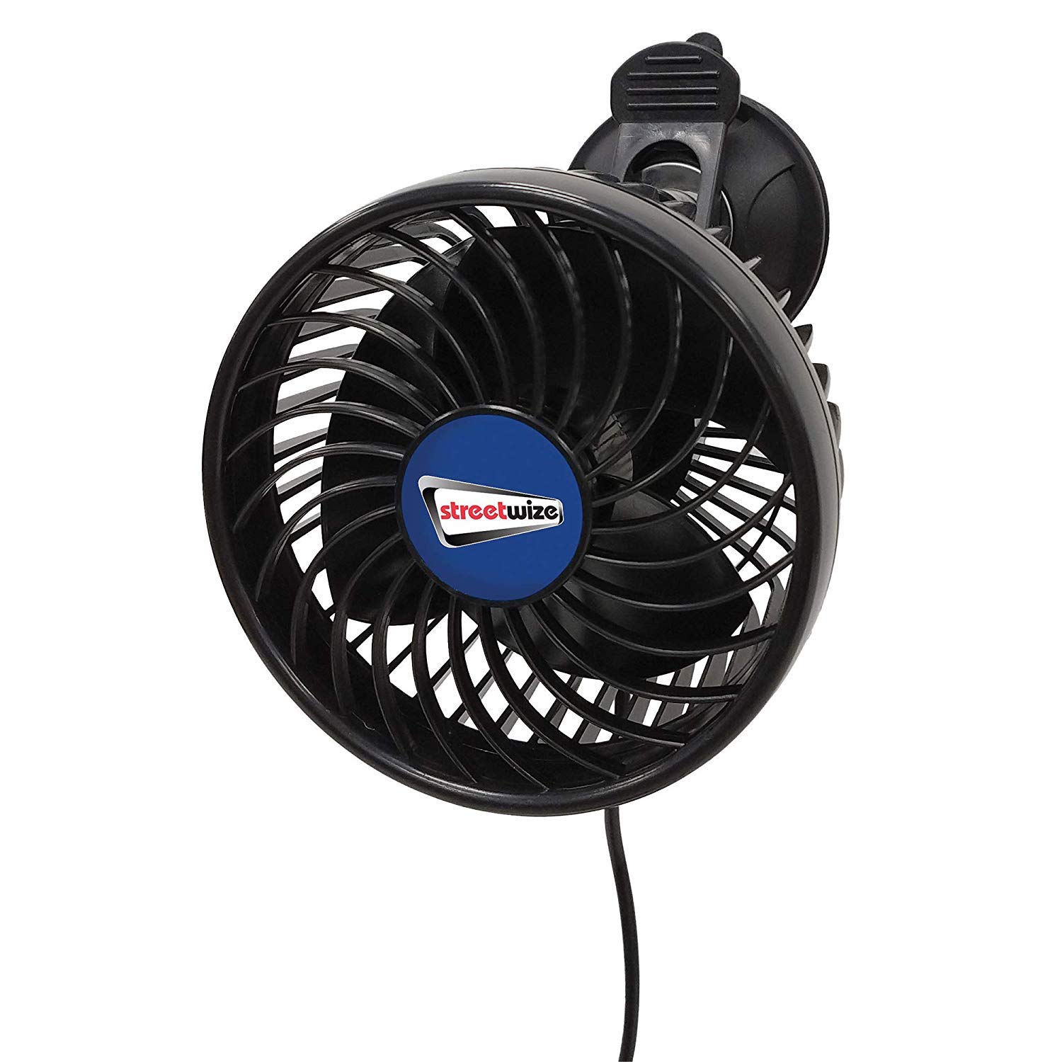 Streetwize - 360° Car Fan with 2 Speed Controls - 12V Portable - 3 Single Oscillating Power - 1 Metre Cable - Helps to keep the vehicles interior cool for comfort whilst travelling Black