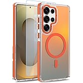MOWIME Magnetic Case for Samsung Galaxy S25 Ultra [Compatible with Magsafe] [Cute Fashion Fluorescent Design] [1 Screen Protector] Slim Translucent Matte Case for Galaxy S25 Ultra 6.9", Orange