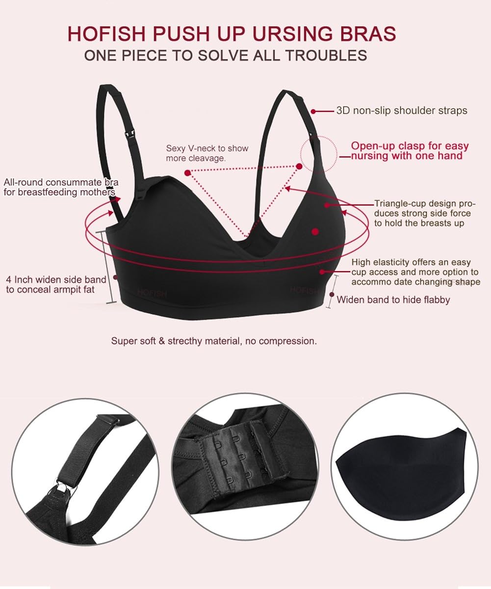 HOFISH 3 Pack Seamless Clip Down Deep V Neck Push Up Nursing Bra Maternity Bras 3PACK Inlcuding Extenders & Clips at  Women’s Clothing store