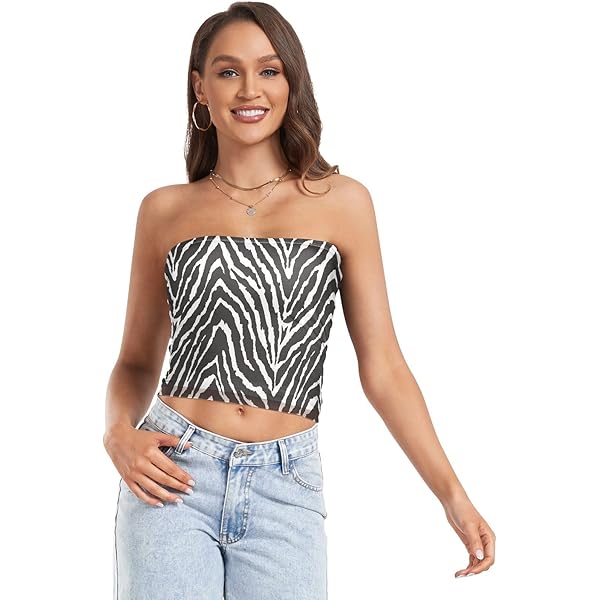 OTVEE Womens Tube Tops Animal Zebra Print Black White Skin
