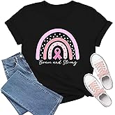 TIEEI Breast Cancer Shirts for Women Breast Cancer Awareness T-Shirt Rainbow Tee Pink Ribbon Tops
