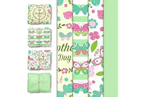 NICROLANDEE Mother's Day Tissue Wrapping Paper, 24 Sheets Green Art Tissue Paper for Moms Birthday Gift Packing, Cute Butterfly Flower Gift Wrap Paper, 15 x 20 Inches