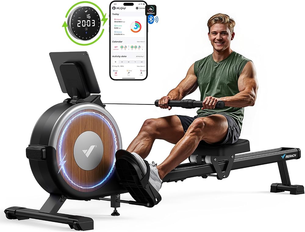 MERACH Rowing Machine Magnetic Rower with 16 Levels Quiet Resistance