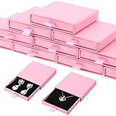 12 Pack Cardboard Jewelry Boxes Drawer Style, Pink Cardboard Jewelry Gift Boxes With Black Sponge, Stackable Jewelry Gift Boxes Bulk For Necklaces, Bracelets, Earrings, Jewelry Gift Storage Display
