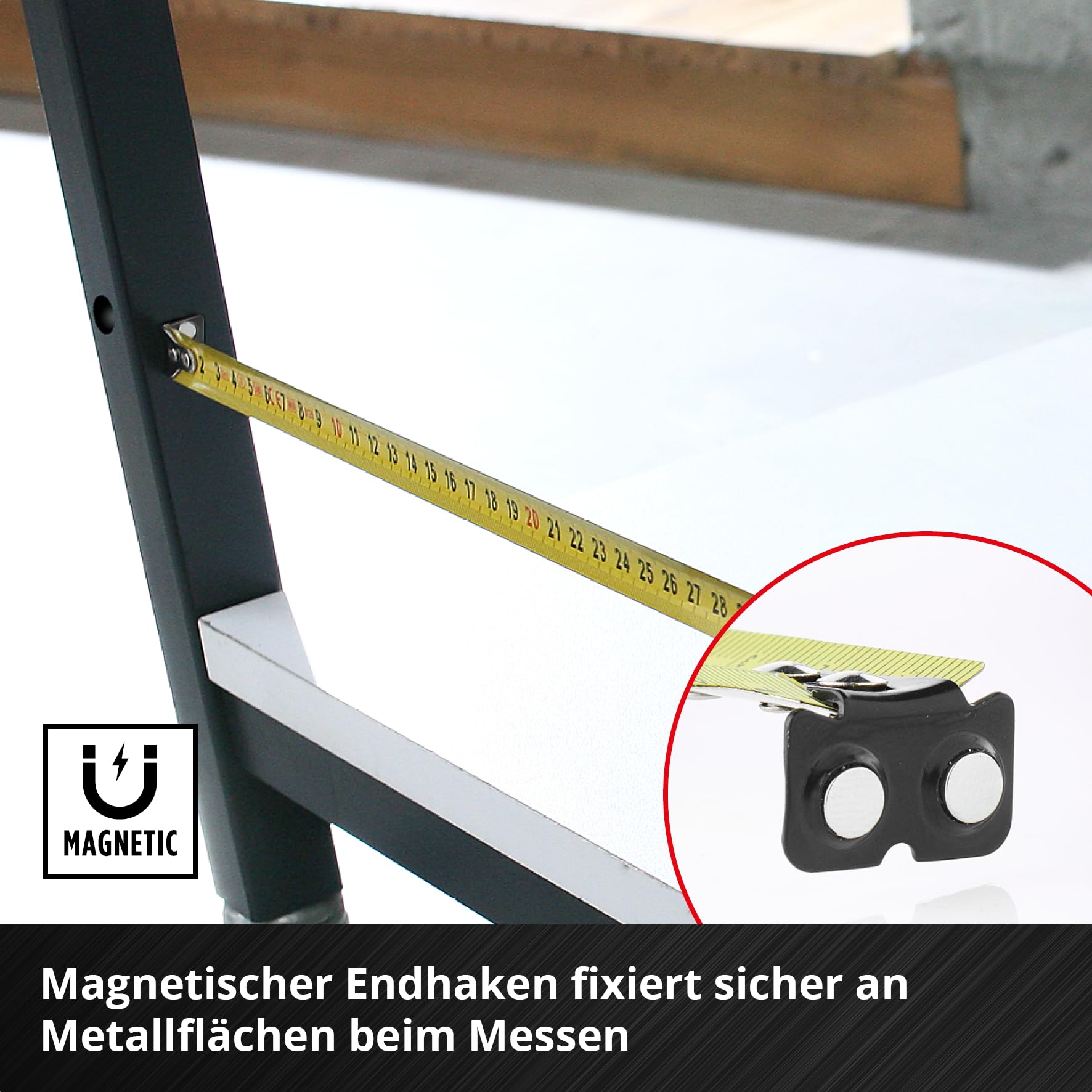 Original Einhell Bandmaß 5 m (Autolock, Nylonbeschichtung, Magnet-Endhaken, doppelseitige Skalierung, stoßfestes Gehäuse, vielseitiger Einsatz) 5