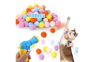 AIERSA Interactive Cat Toys - 100pcs Pom Pom Balls with Launcher Set for Indoor Cats, Kitten Enrichment