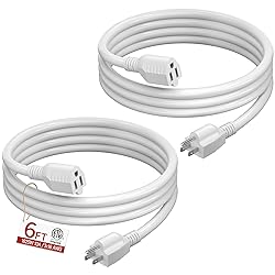 16/3 Short Extension Cord 6 FT 2 Pack, White