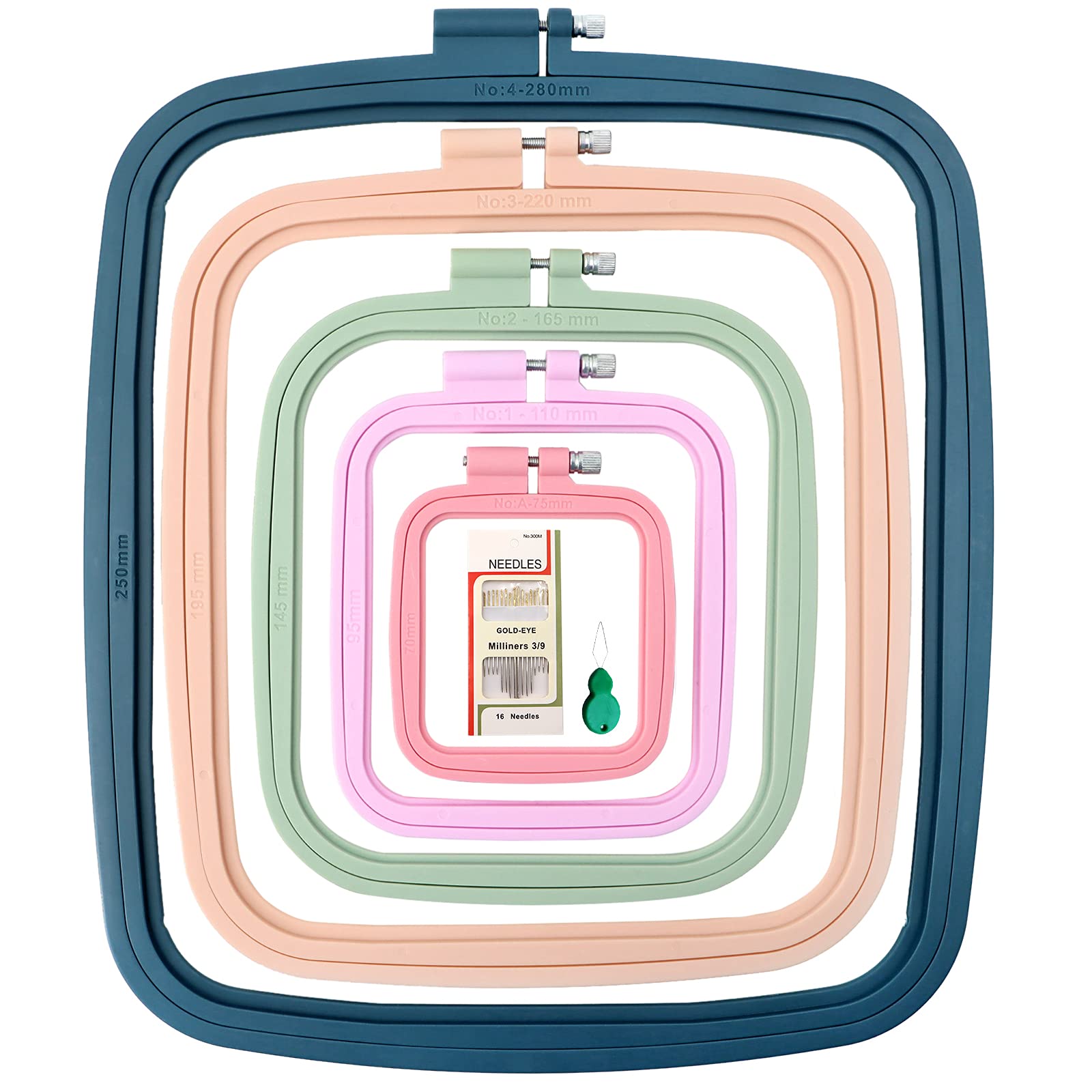 Photo 1 of ZOCONE 5Pcs 5 Size Square Embroidery Hoops, ABS Plastic Embroidery Hoops Cross Stitch Hoops Embroidery Frames for Sewing, Needlework, Embroidery Projects (Size-3", 4.3", 6.5", 8.7", 11")