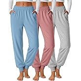 Oakgarden 3 Pack Women's Joggers Pants, Cozy High Waist Sweatpants Tapered Drawstring Yoga Casual Lounge Pants with Pockets