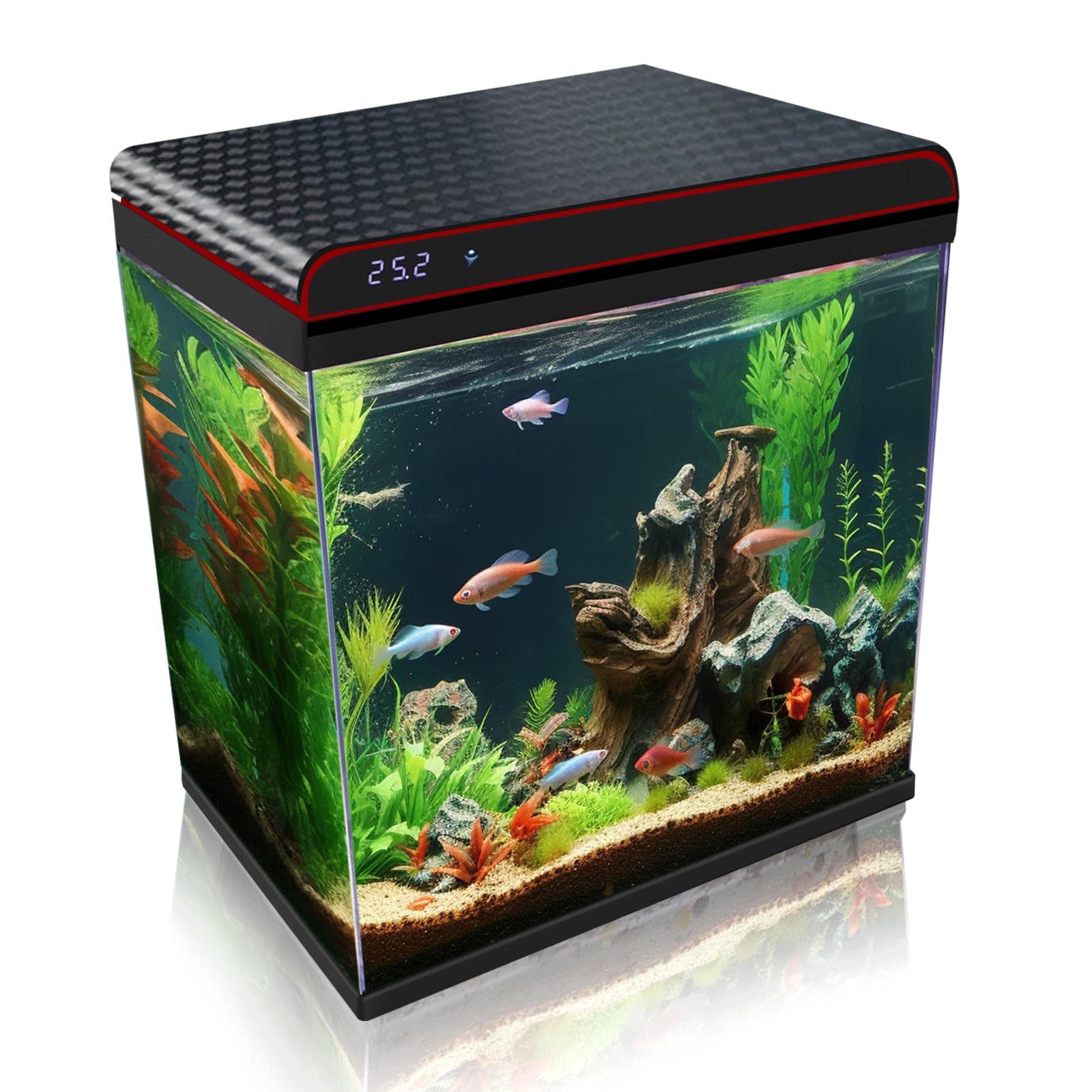 Photo 1 of 10 Gallon Glass Fish Tank Aquarium Starter Kit - Self-Cleaning with 3-Color LED Lights, Ultra-Quiet Pump & Filter, Smart Temperature Monitoring for Betta, Shrimp, and Tropical Fish