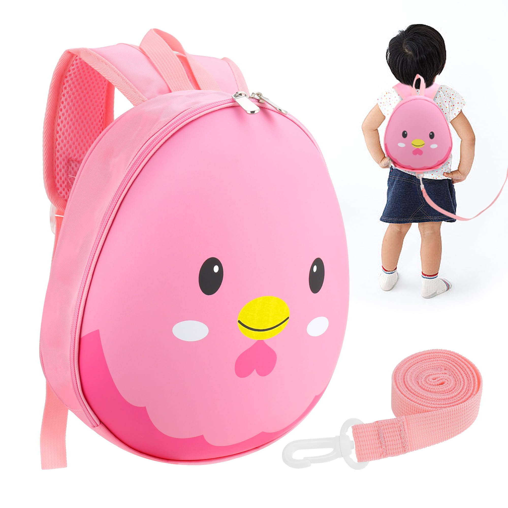 Hard Shell Toddler Harness Backpack Leash, Cute Mini Child Backpack Wristband Tether Strap and Protection Leashes for Baby Boys, Preschool Backpack for 2-8 Years Old Girls Boys (Pink Chicken)