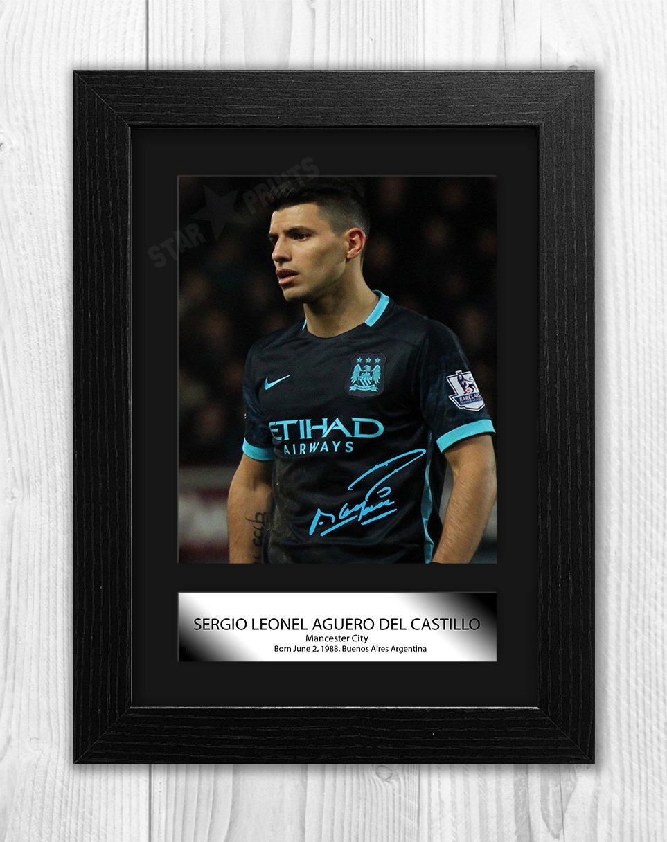 Engravia Digital Sergio Aguero Manchester City Poster Signed Autograph Reproduction Photo A4 Print Black Frame Buy Online In India At Desertcart In Productid 181036846