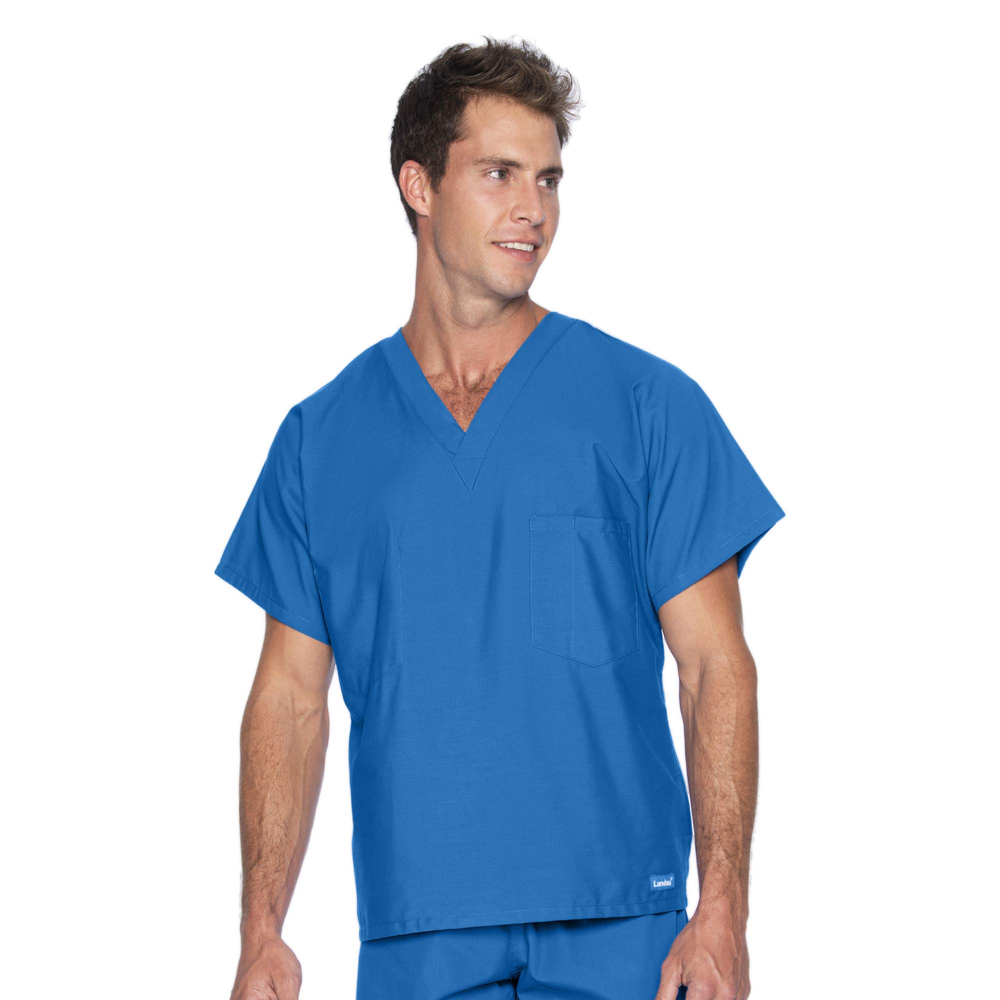 LandauEssentials Unisex Relaxed Fit 1-Pocket V-Neck Scrub Top 7502