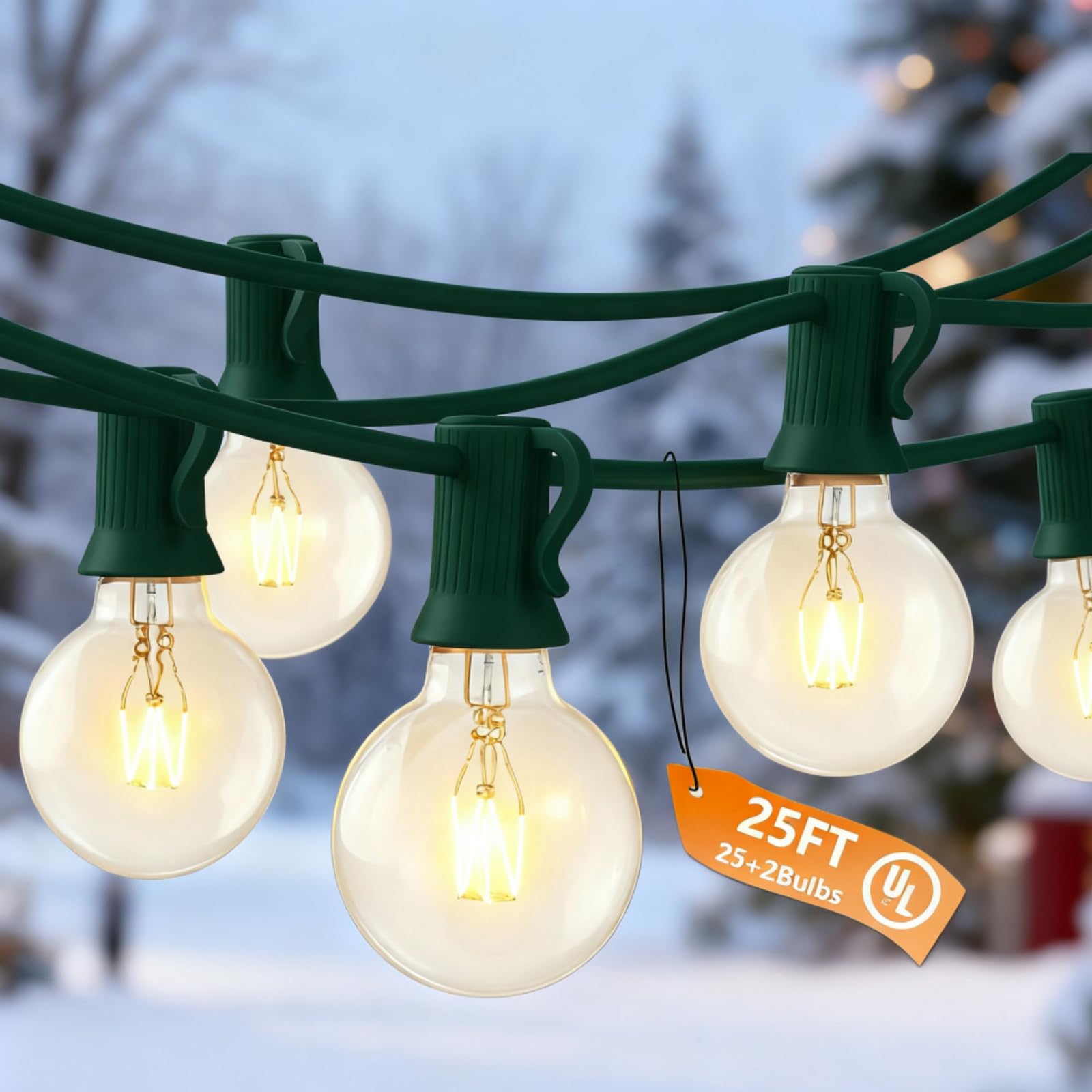 Photo 1 of Outdoor String Lights 25 Ft G40 Patio Lights with 27 Edison Incandescent Bulbs,Weatherproof Connectable Hanging Christmas Lights for Backyard Porch Balcony Party Garden, Lawn Decor, Green Wire