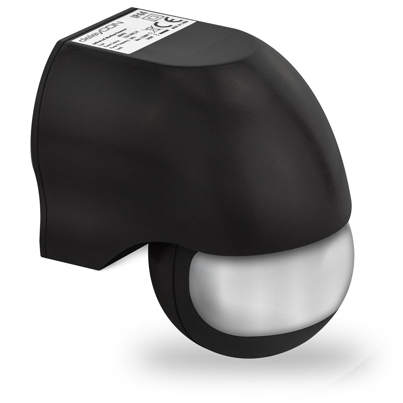 deleyCON 1x Infrared Motion Detector Surface Wall Mounting Inside Outside Splash-Proof Rotatable Tiltable 180° Working Area 12m Range Black